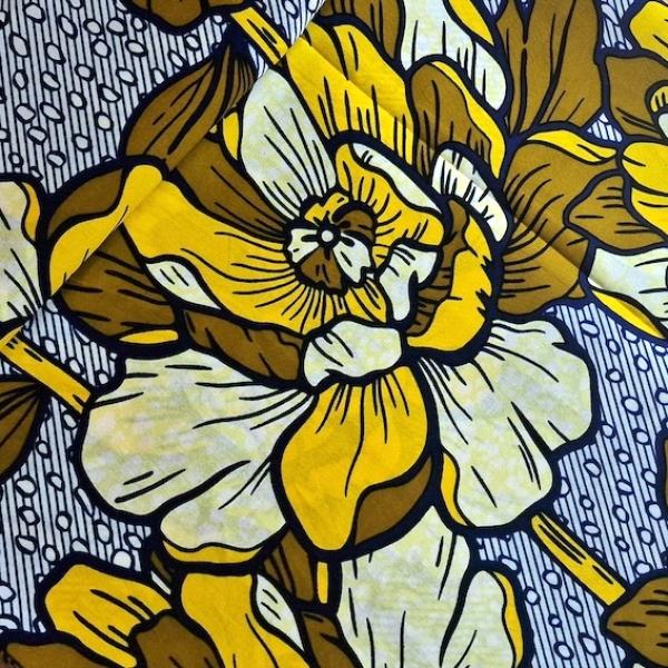 Afrikanischer Wax Print Stoff Baumwolle YELLOW FLOWERS